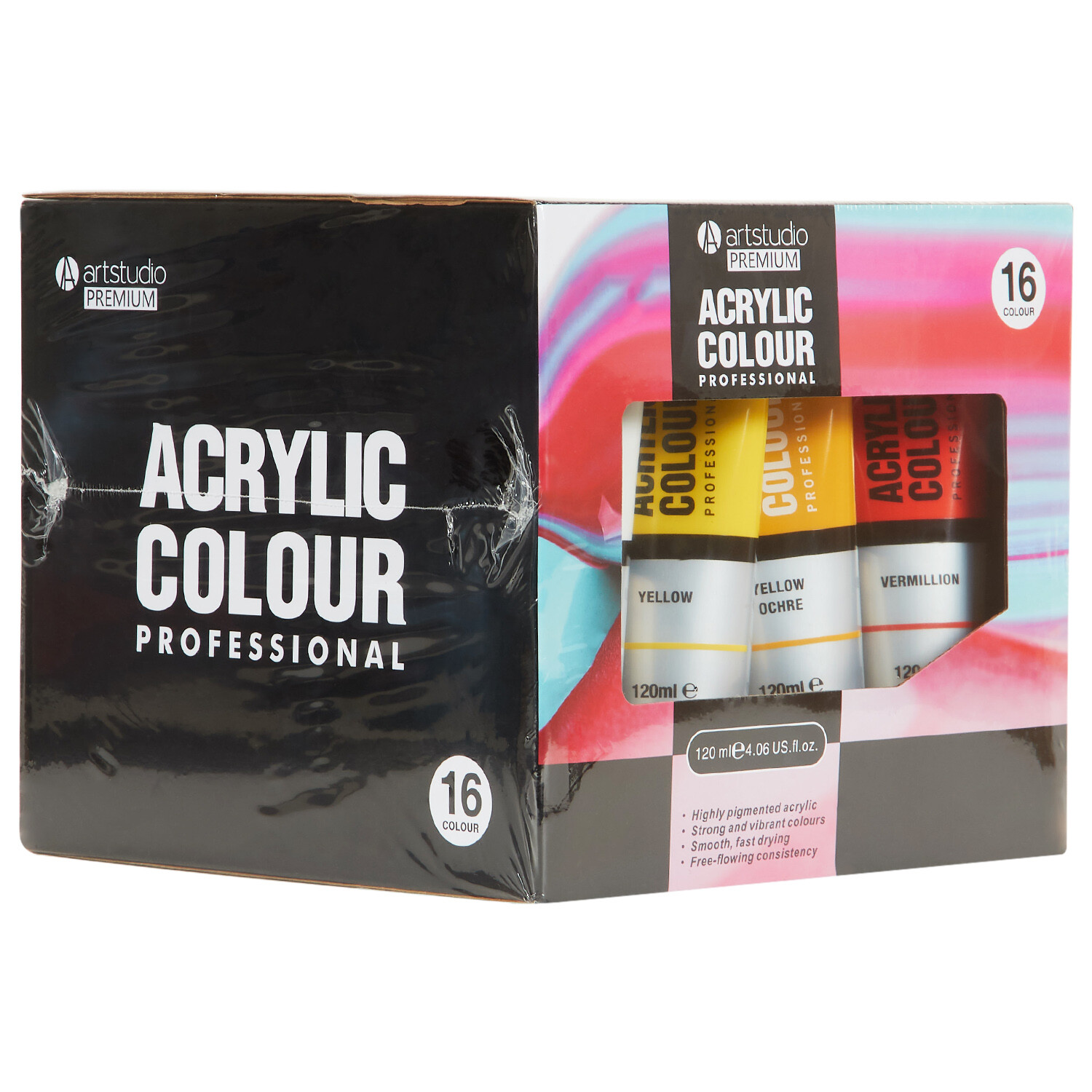 Art Studio Multicolour Professional Acrylic Colour 16 Pack Image 2