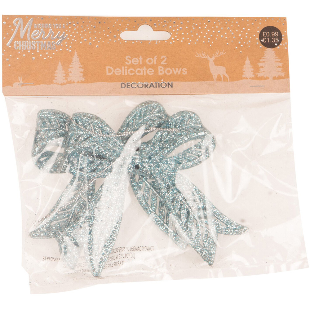 Single Alpine Lodge Glitter Bow Ornament 2 Pack in Assorted styles Image 3