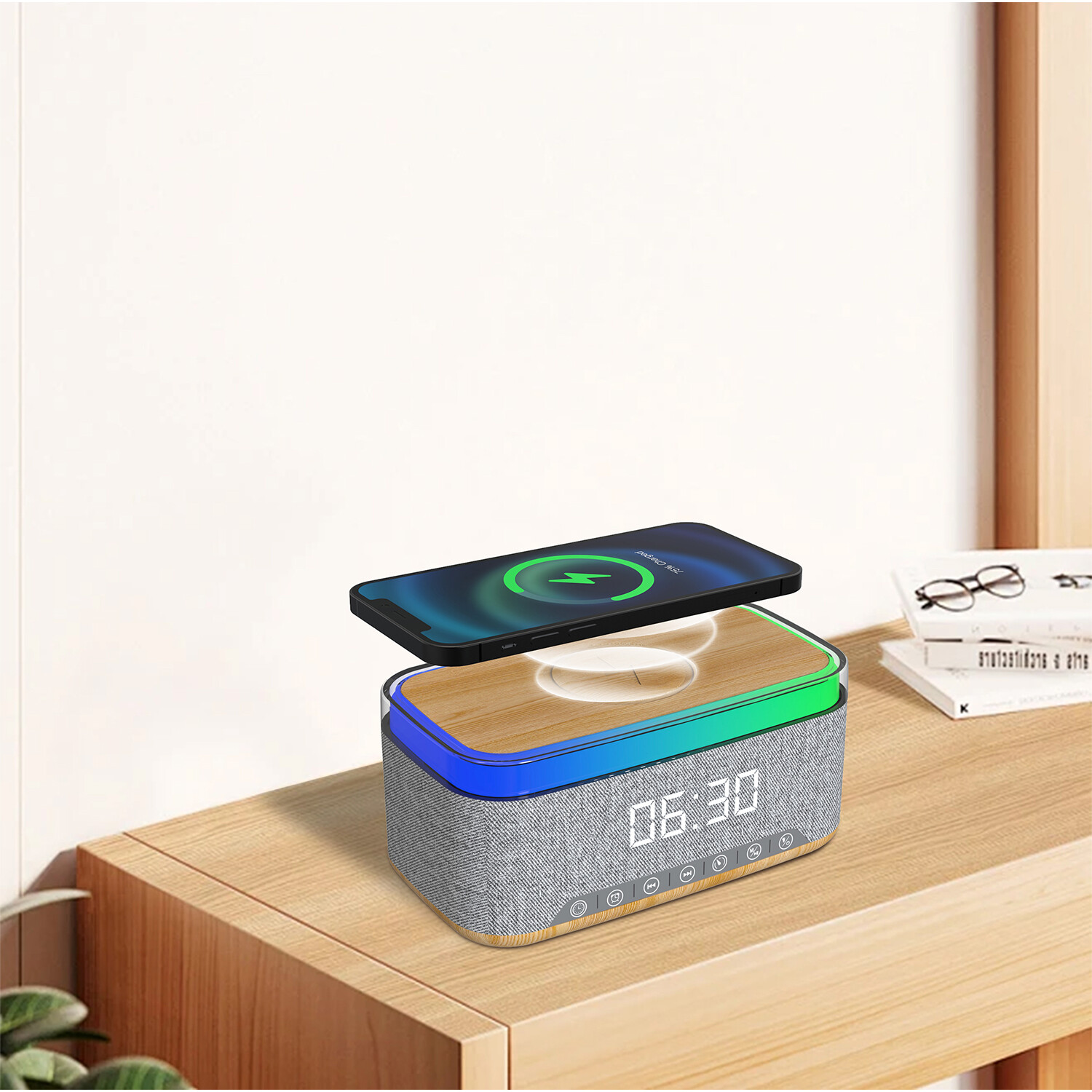 3 in 1 Alarm Clock Speaker and Charger - Grey Image 2