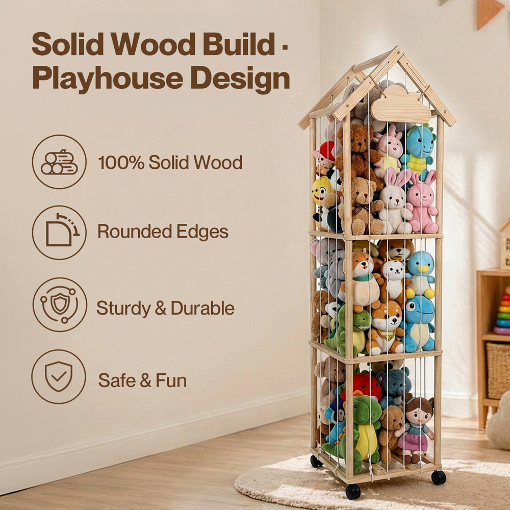 Levede House-Shaped Kids Toy Organiser with Lockable Wheels Image 8