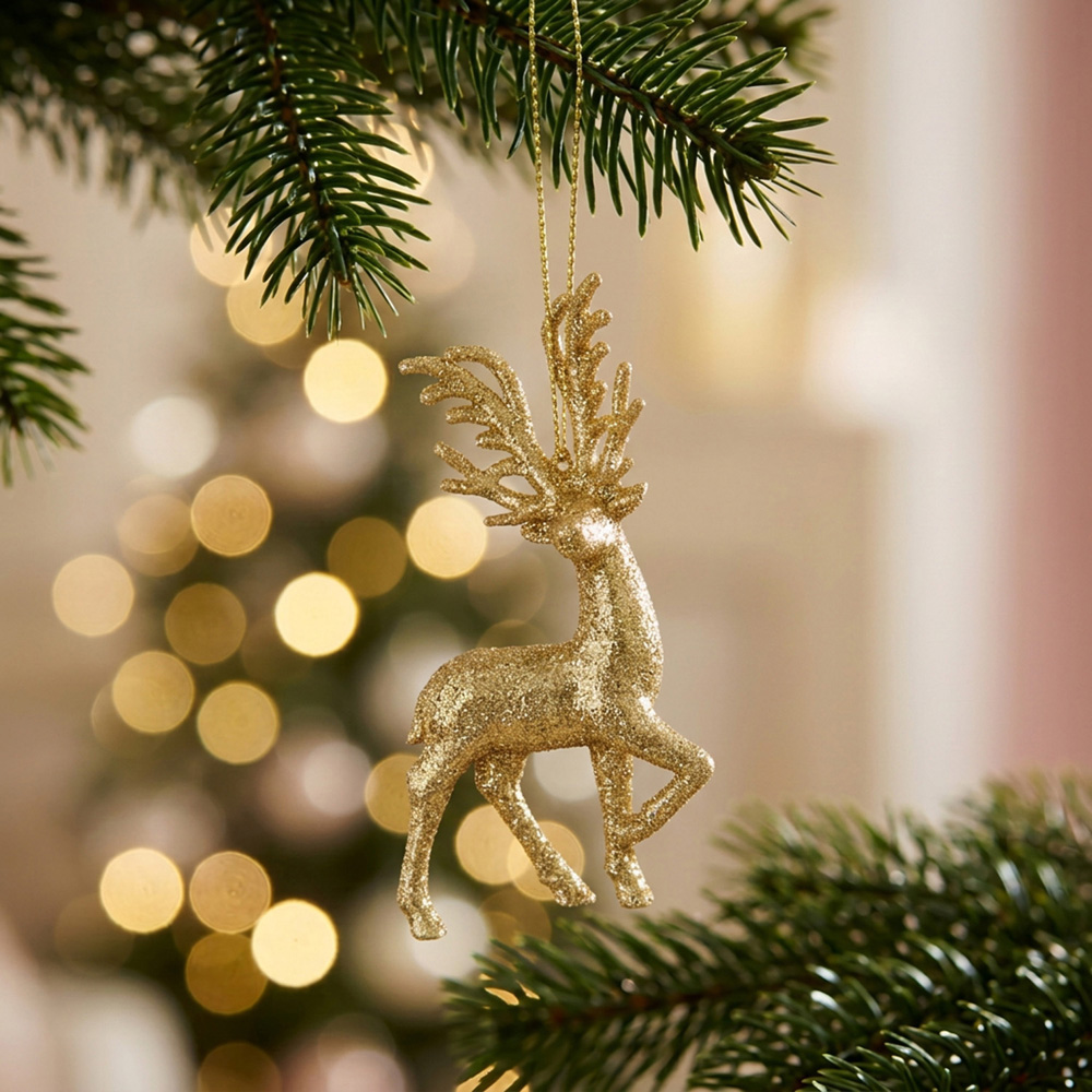 Glitter Reindeer Decoration Gold Image 2