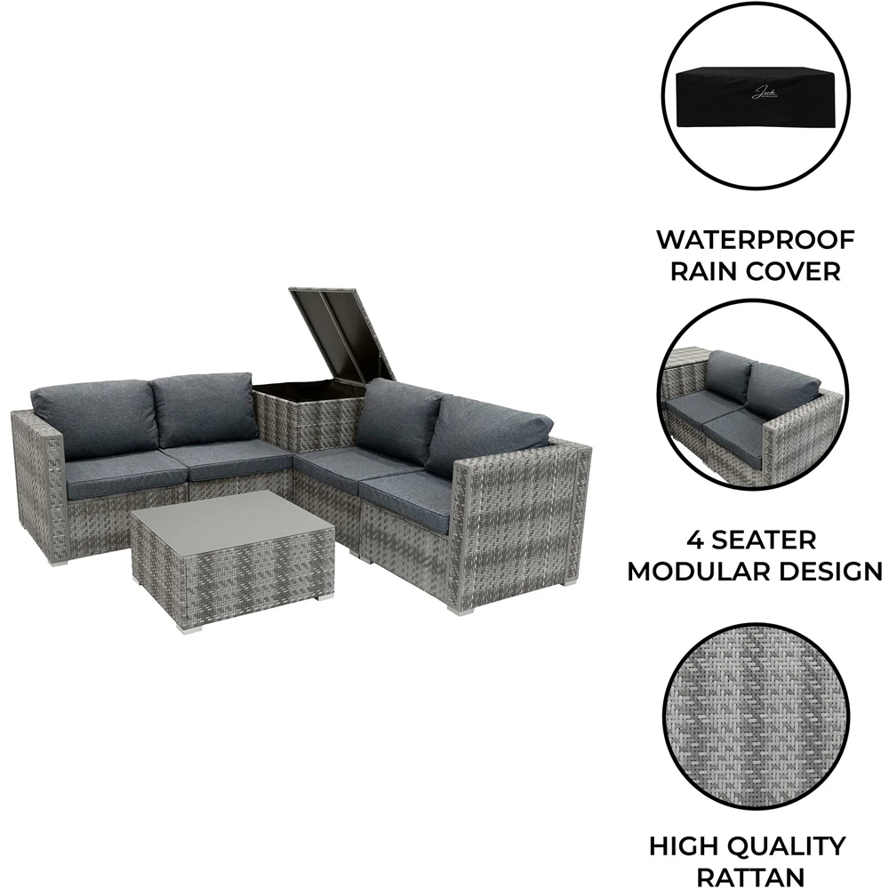 Jardi Grey Rattan 4 Seater Modular Garden Corner Lounge Set with Storage Box 250L Image 5
