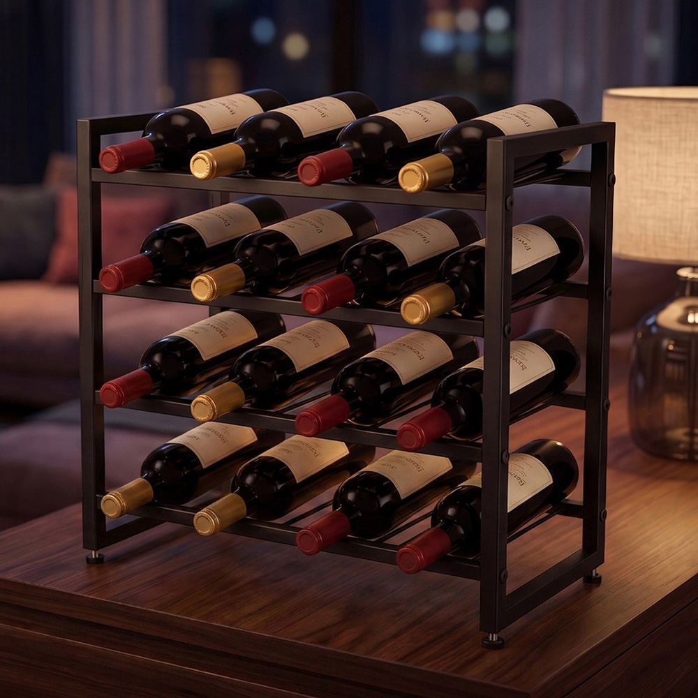 Levede Black Metal 16 Bottle Countertop Wine Rack Image 3