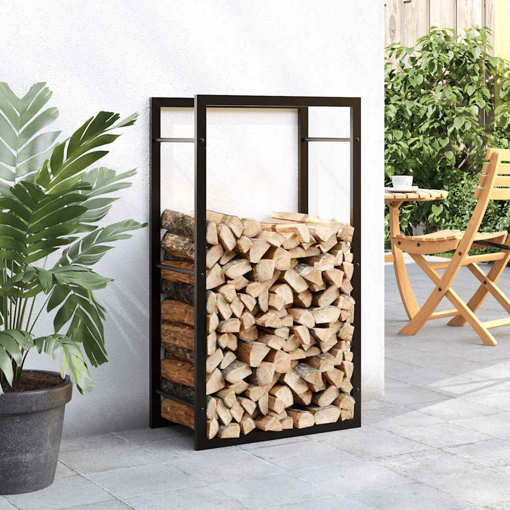Walplus Matt Black Firewood Log Holder 50 x 28 x 94cm Image 3