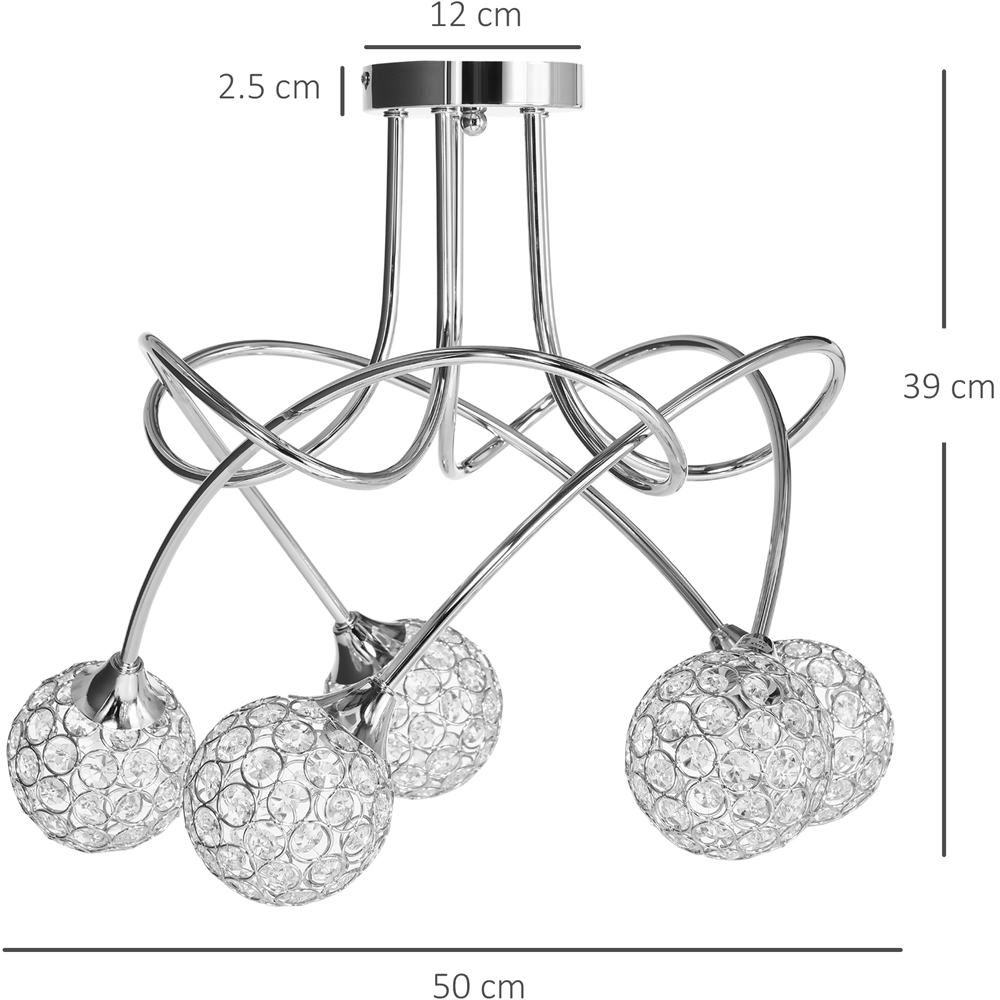 HOMCOM Chandelier Ceiling Light Pendant Light with 5 Globe Lampshades, Silver Image 9