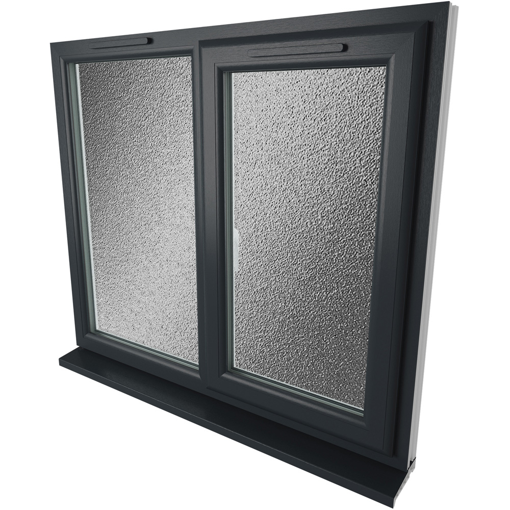 Crystal RH Side Hung Next to a Fixed Grey White Obscure Glass uPVC Double Glazed Window 1190 x 1040mm Image 9