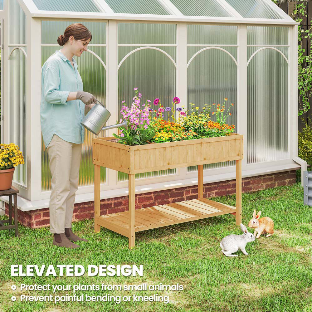 Outsunny Wooden Herb Planter Stand 8 Cubes Bottom Shelf Raised Bed Natural Image 5
