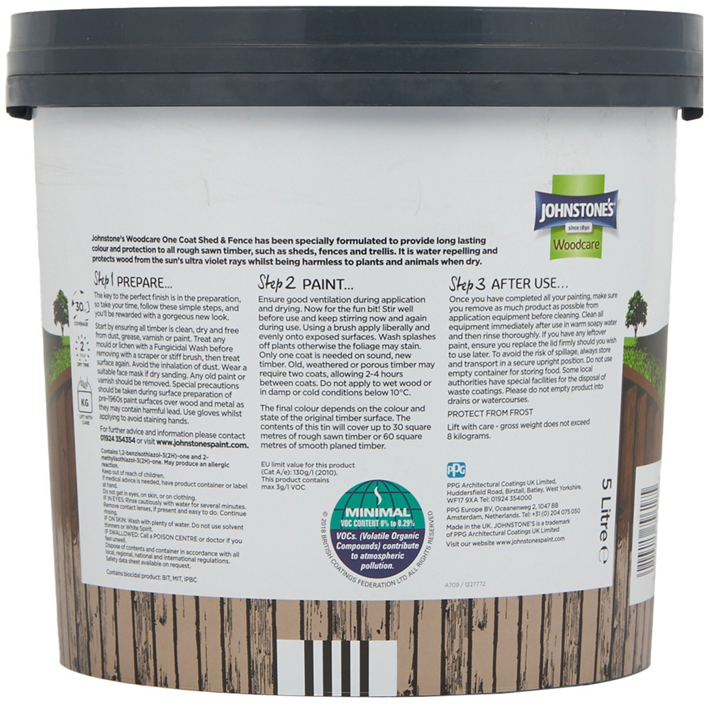 Johnstones One Coat Woodcare Golden Chestnut Shed and Fence Paint 5L Image 4