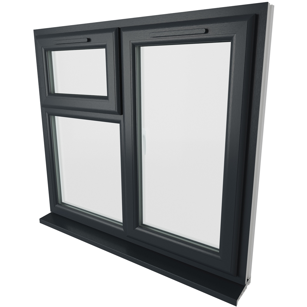 Crystal RH Side Hung and Top Opener Grey and White Clear Glass uPVC Triple Glazed Window 1115 x 1190mm Image 9