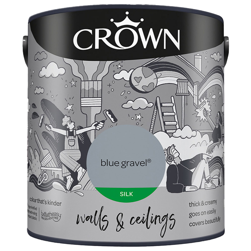 Crown Breatheasy Walls & Ceilings Blue Gravel Silk Emulsion Paint 2.5L Image 2