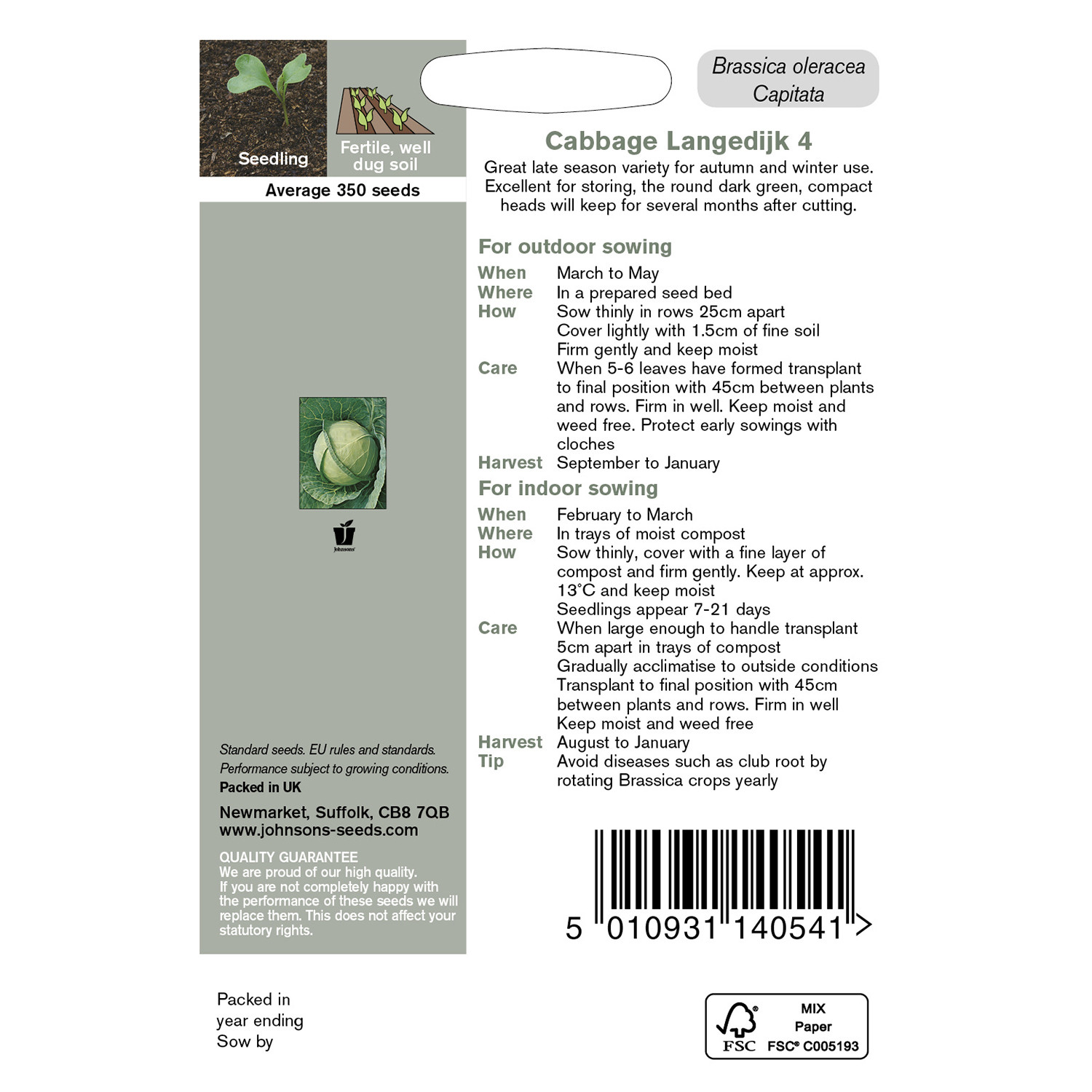 Johnsons Langedijk 4 Cabbage Seeds Image 3