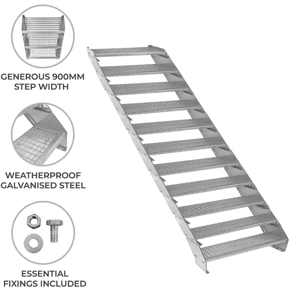 MonsterShop 11 Section Adjustable Galvanised Staircase 900mm Image 4