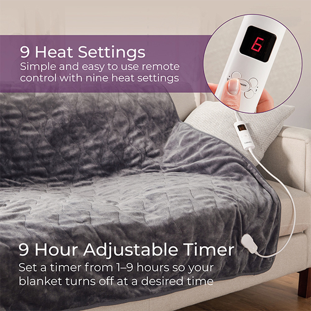 Carmen Grey Fleece Luxury Electric Heated Throw and Over Blanket Image 4