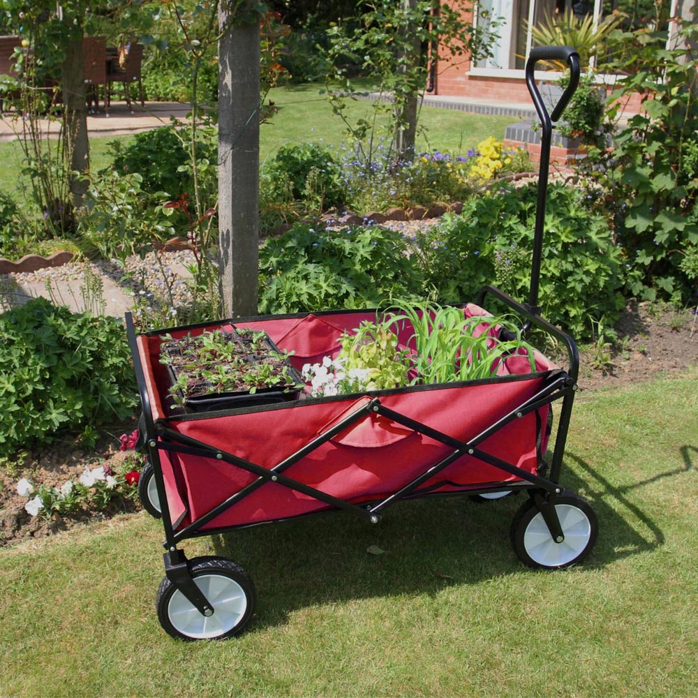 MonsterShop Foldable Red Garden Cart 70kg Image 2