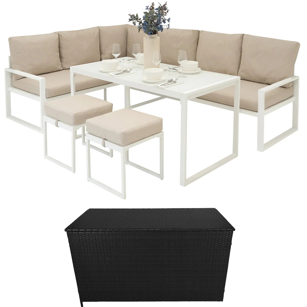 Jardi White 8 Seater Garden Corner Sofa Set with Rain Cover and 582L Storage Box Image 2