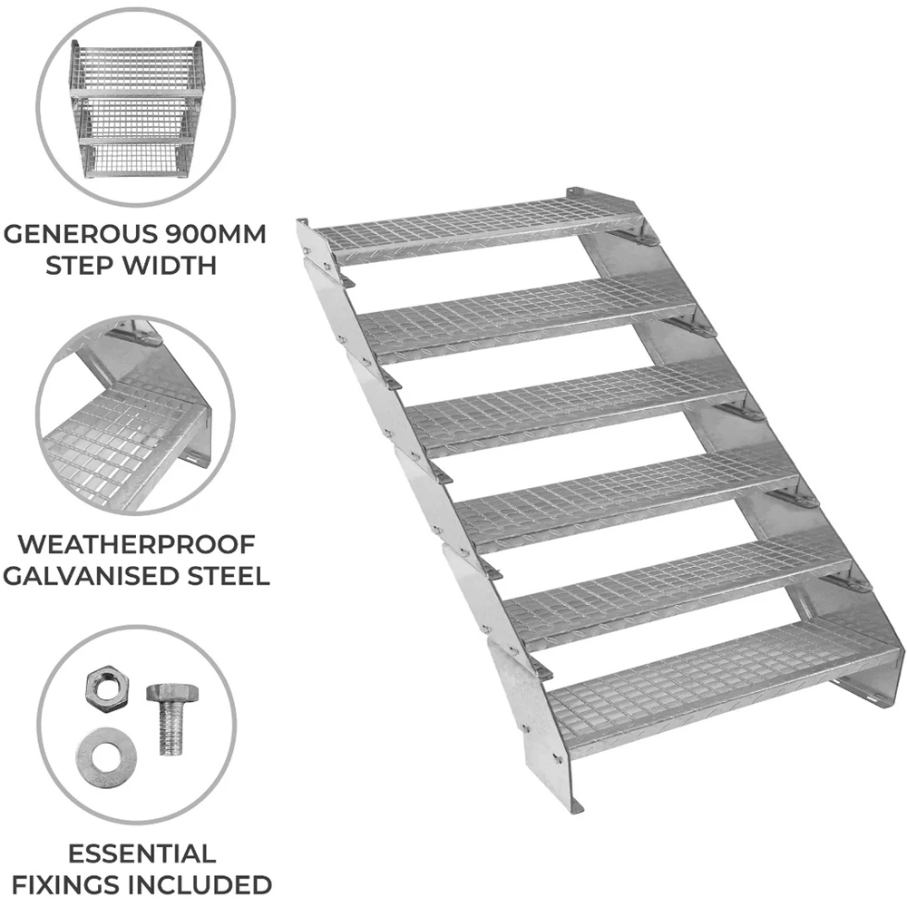 MonsterShop 6 Section Adjustable Galvanised Staircase 900mm Image 4