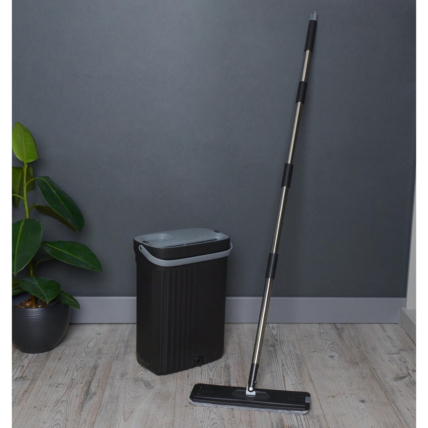 Flat Squeeze Mop and Bucket - Black Image 2