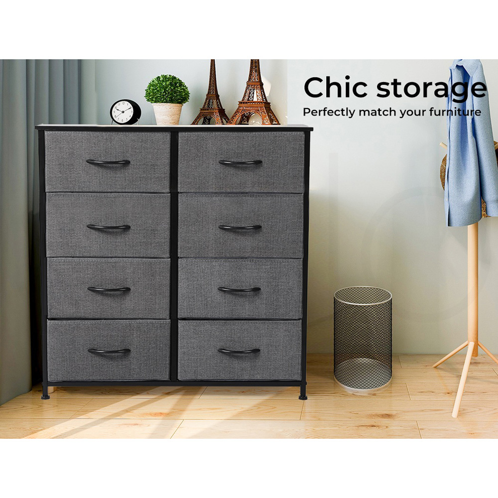 Levede Dark Grey and Black 8 Drawer Fabric Storage Unit Image 9