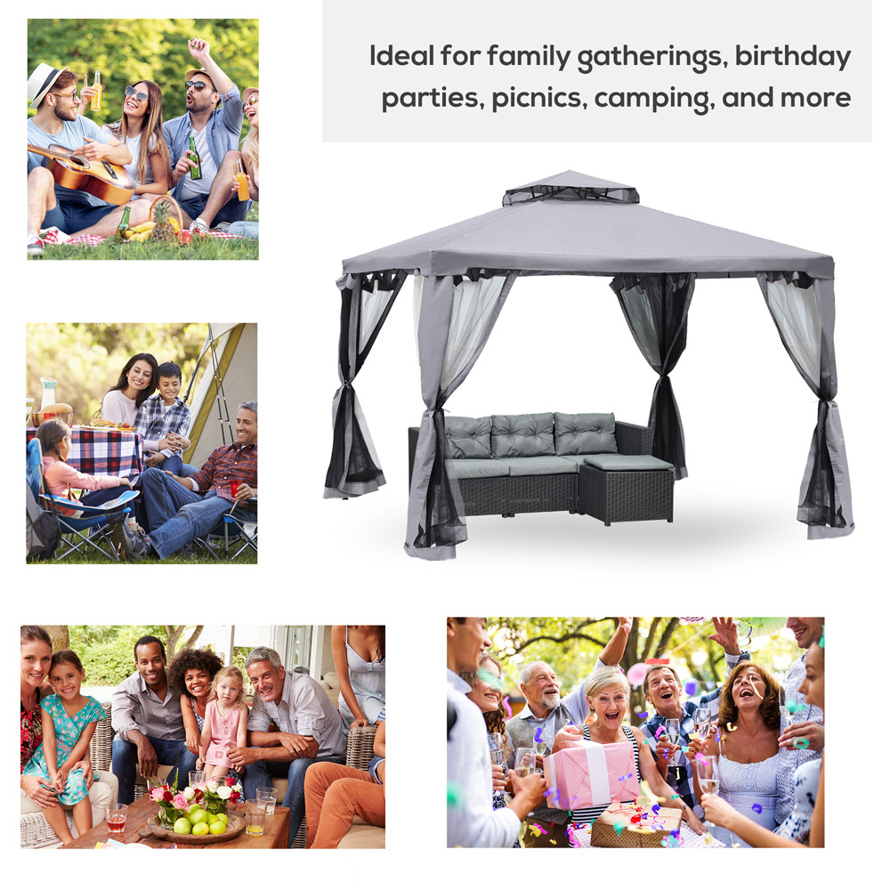 3x3m Gazebo 2-tier Roof Party Tent Grey Image 5