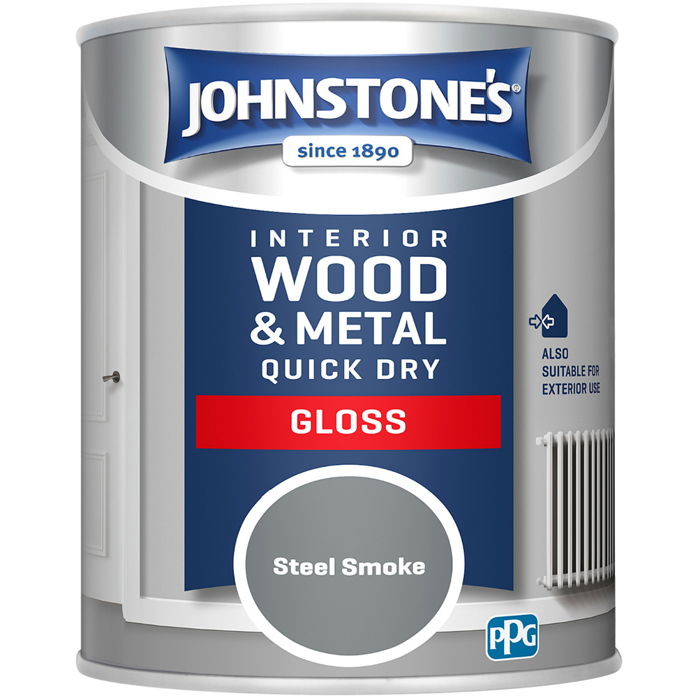 Johnstone's Quick Dry Wood & Metal Steel Smoke Gloss Paint 750ml Image 2
