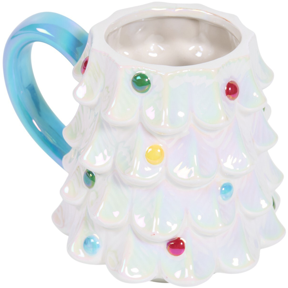 Iridescent Christmas Tree Mug - White and Blue Image 4