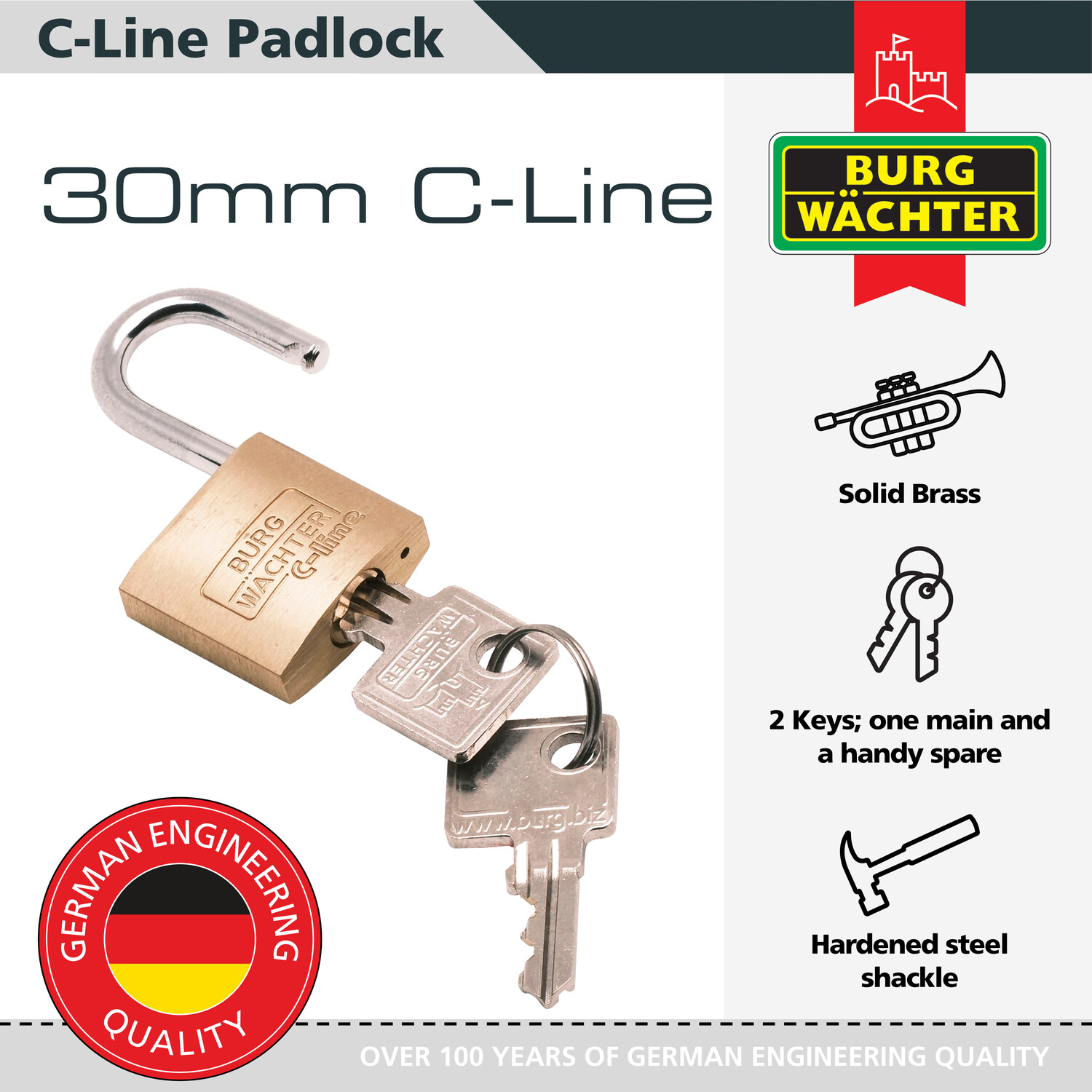 C Line Brass Padlock Brass 30mm Image 2