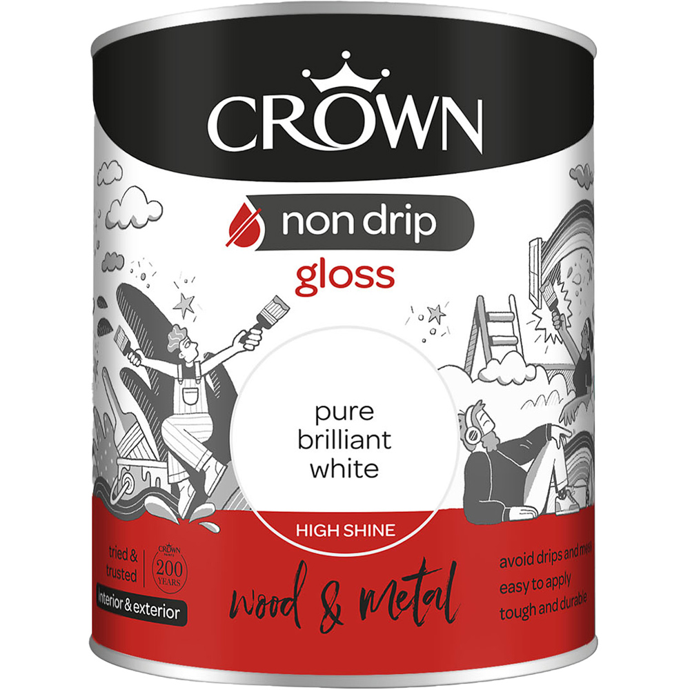Crown Non-Drip Pure Brilliant White Gloss Paint 750ml Image 2