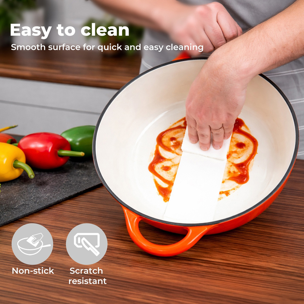 Toque Orange Cast Iron Enamelled Non-Stick Dutch Oven Casserole Dish Pot with Lid 24cm Image 4