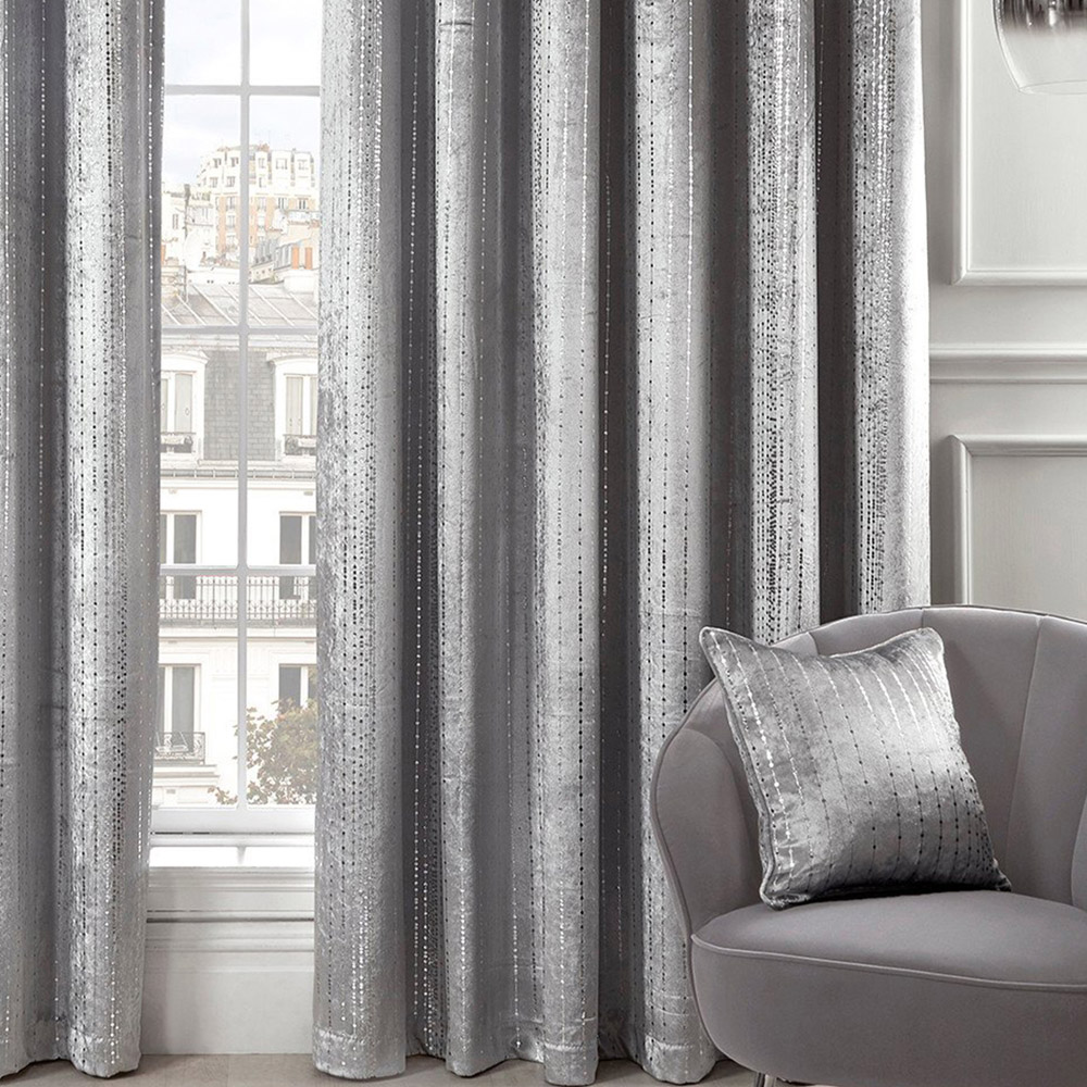 Divante Selina Silver Foil Dotty Stripe Curtains 168 x 229cm Image 5
