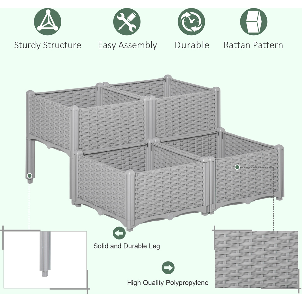 Outsunny Set of 4 Garden Bed Grey Image 4