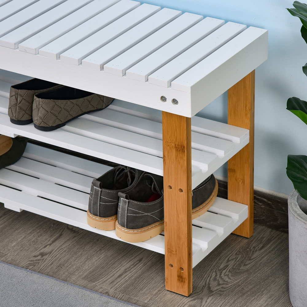 HOMCOM 3-Tier Open Shoe Rack Hidden Storage Wood Frame Wide Shelves Natural Image 8