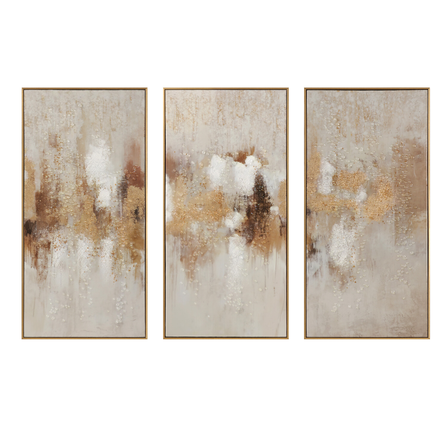 Set of 3 Bronzite Foiled Jewelled Art Beige Image 1