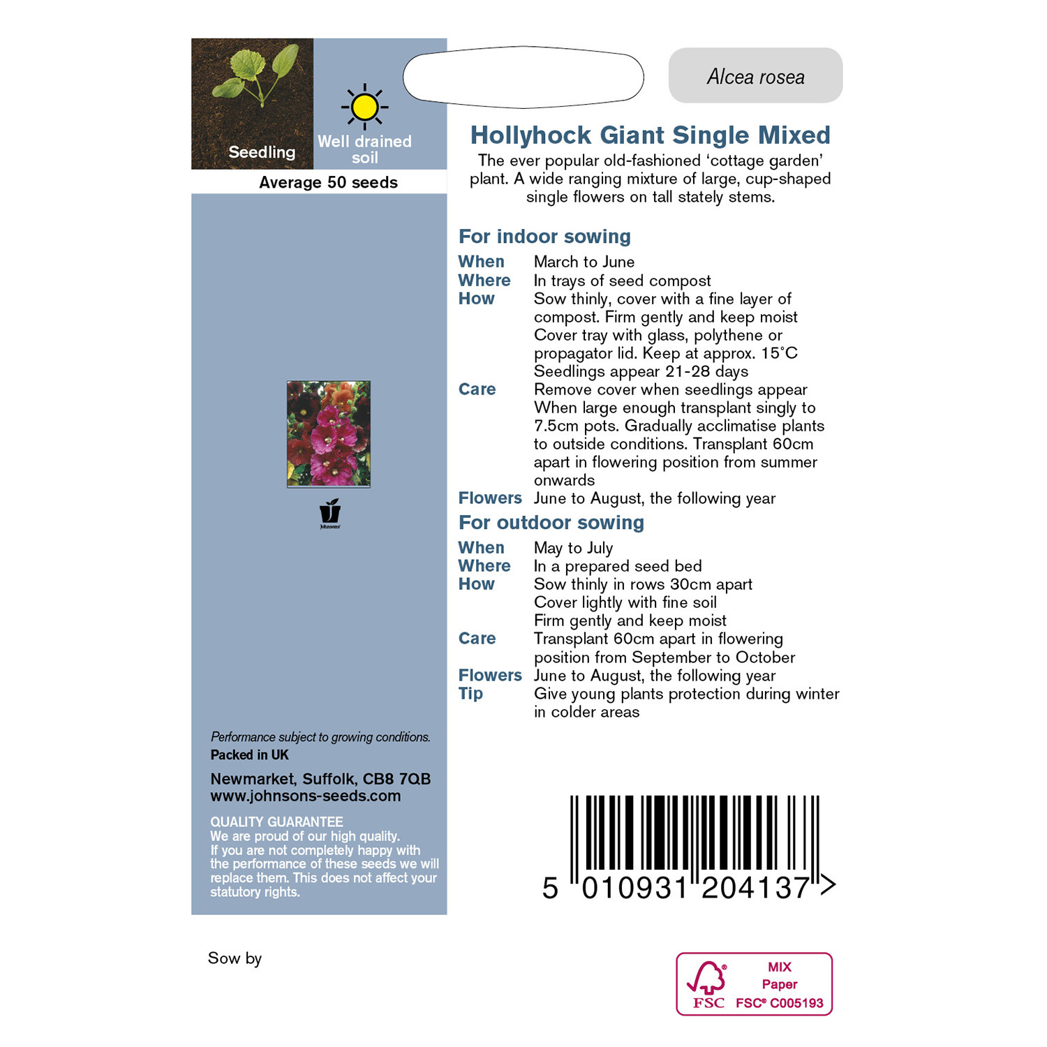 Johnsons Hollyhock Mixed Giant Single Image 2