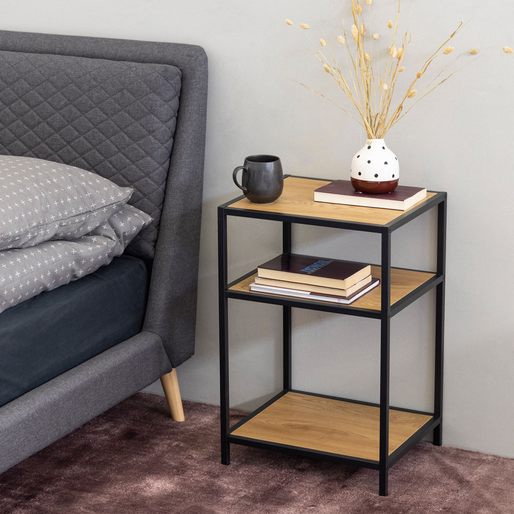 Furniture To Go Seaford Oak and Black 2 Shelf Metal Bedside Table Image 3