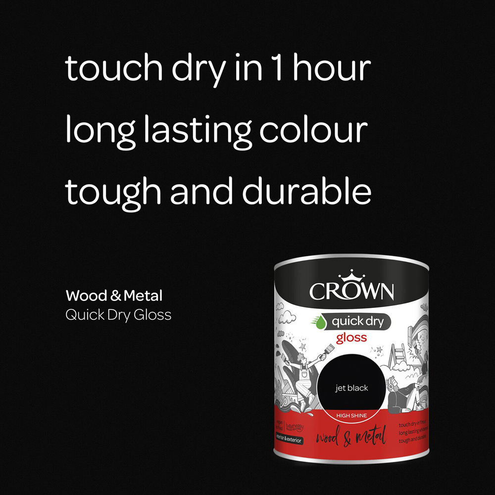 Crown Quick Dry Jet Black Gloss Wood and Metal Paint 750ml Image 5
