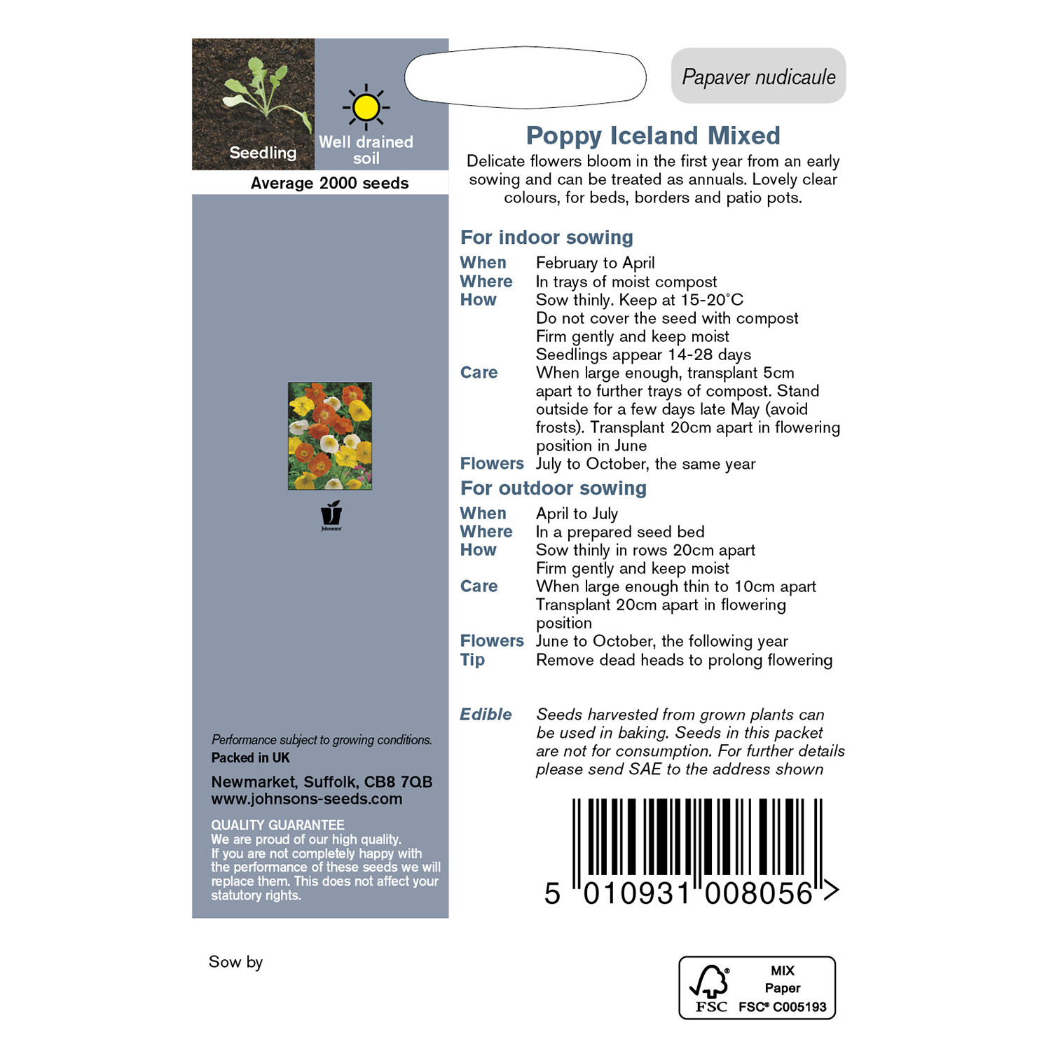 Johnsons Poppy Iceland Mixed Flower Seeds Image 3