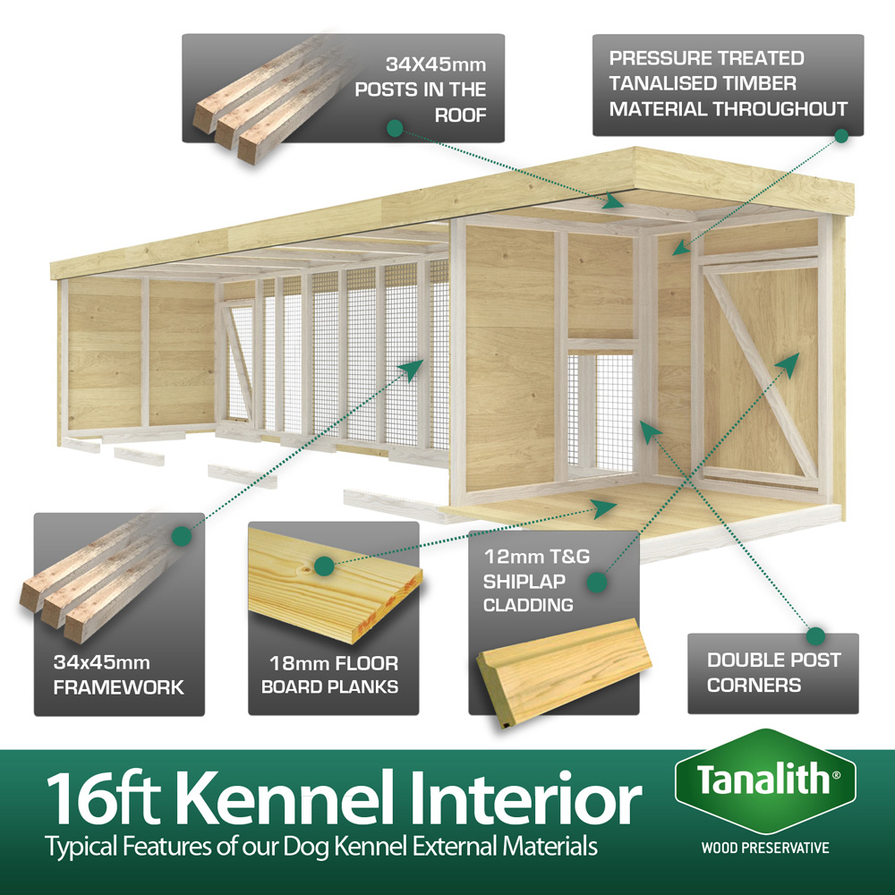 DIY Sheds 16 x 4ft Pressure Treated Tongue and Groove Timber Dog Kennel and Run Image 5