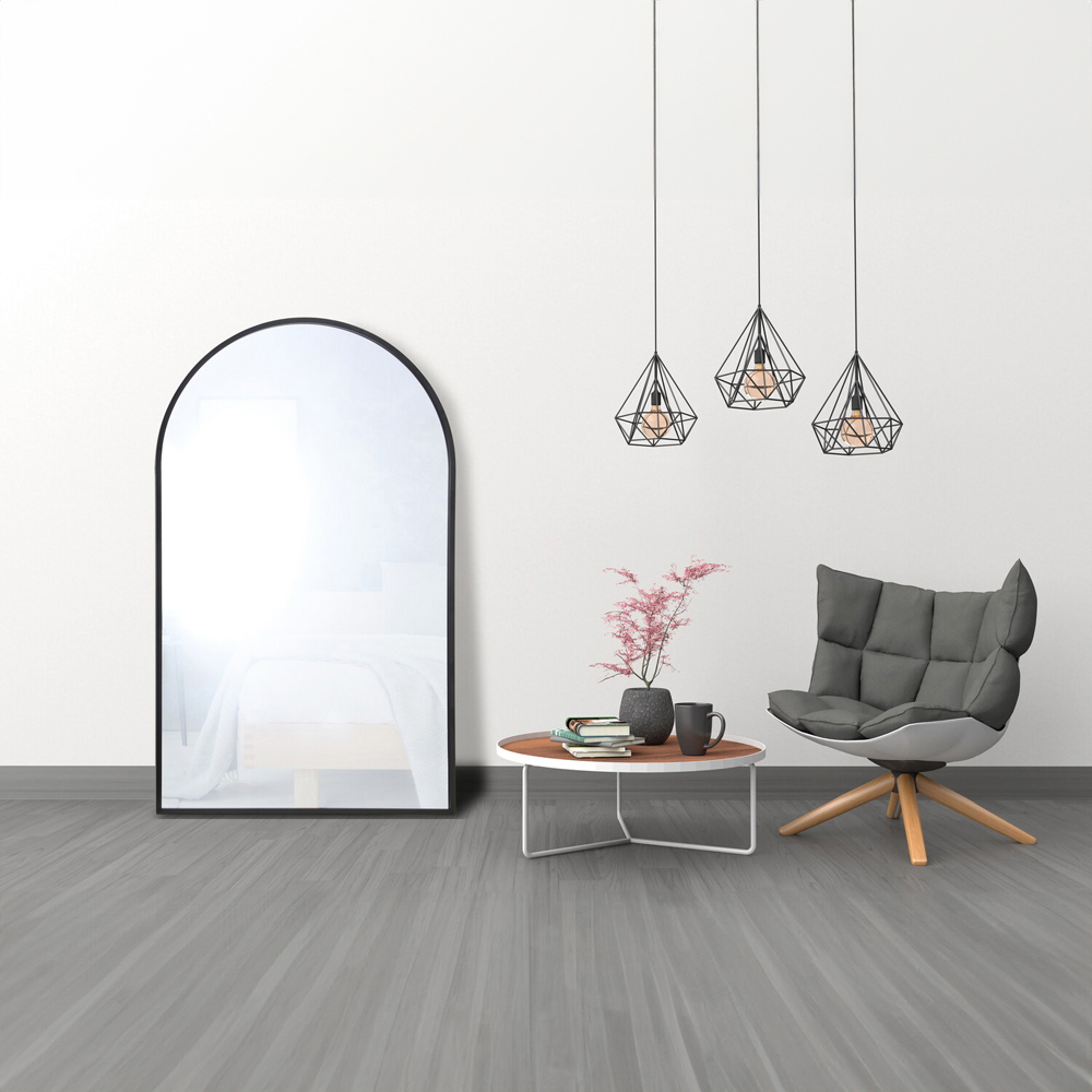 180 x 110cm Wide Black Metal Arch Mirror Image 2