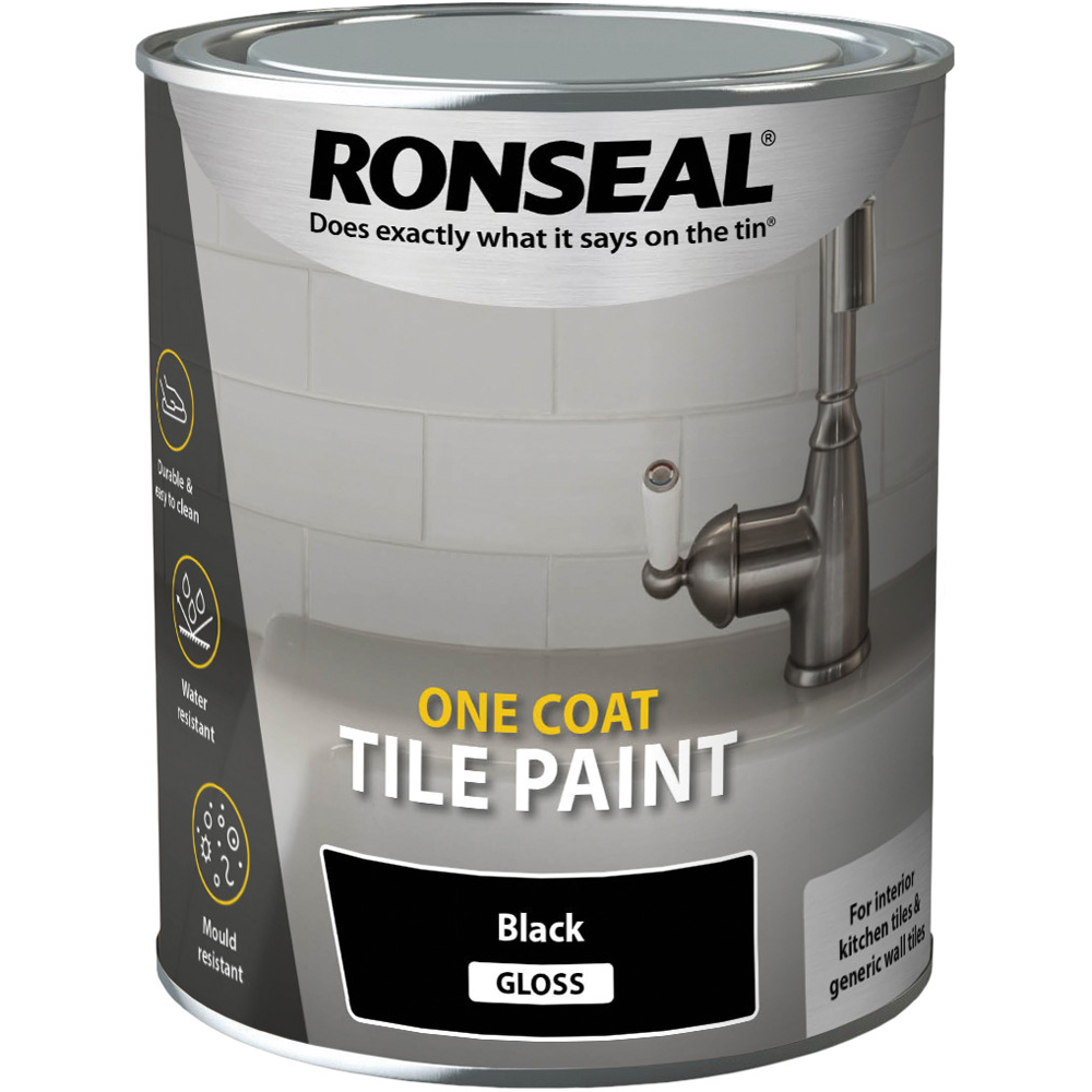 Ronseal One Coat Black Gloss Tile Paint 750ml Image 2