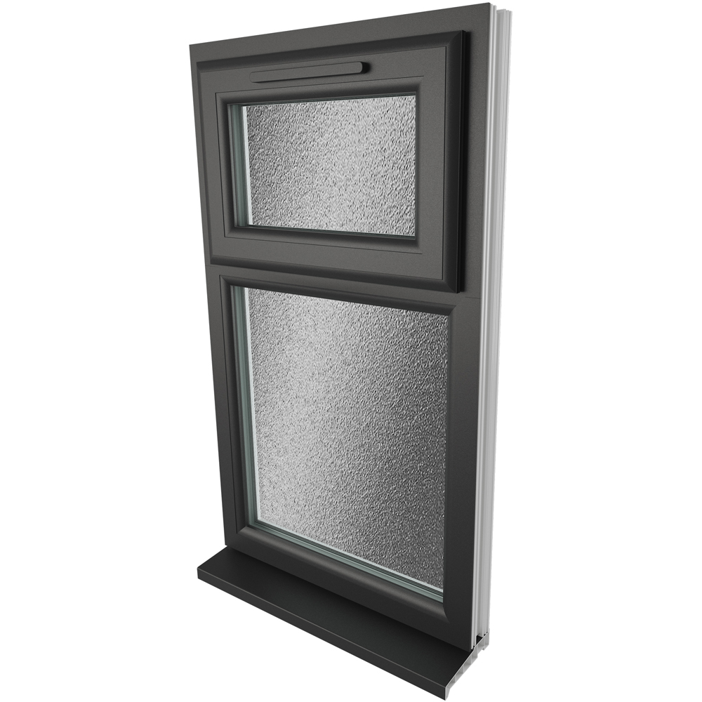 Crystal Black and White Top Hung Over Fixed Light Obscure Triple Glazed Window 610 x 1190mm Image 4