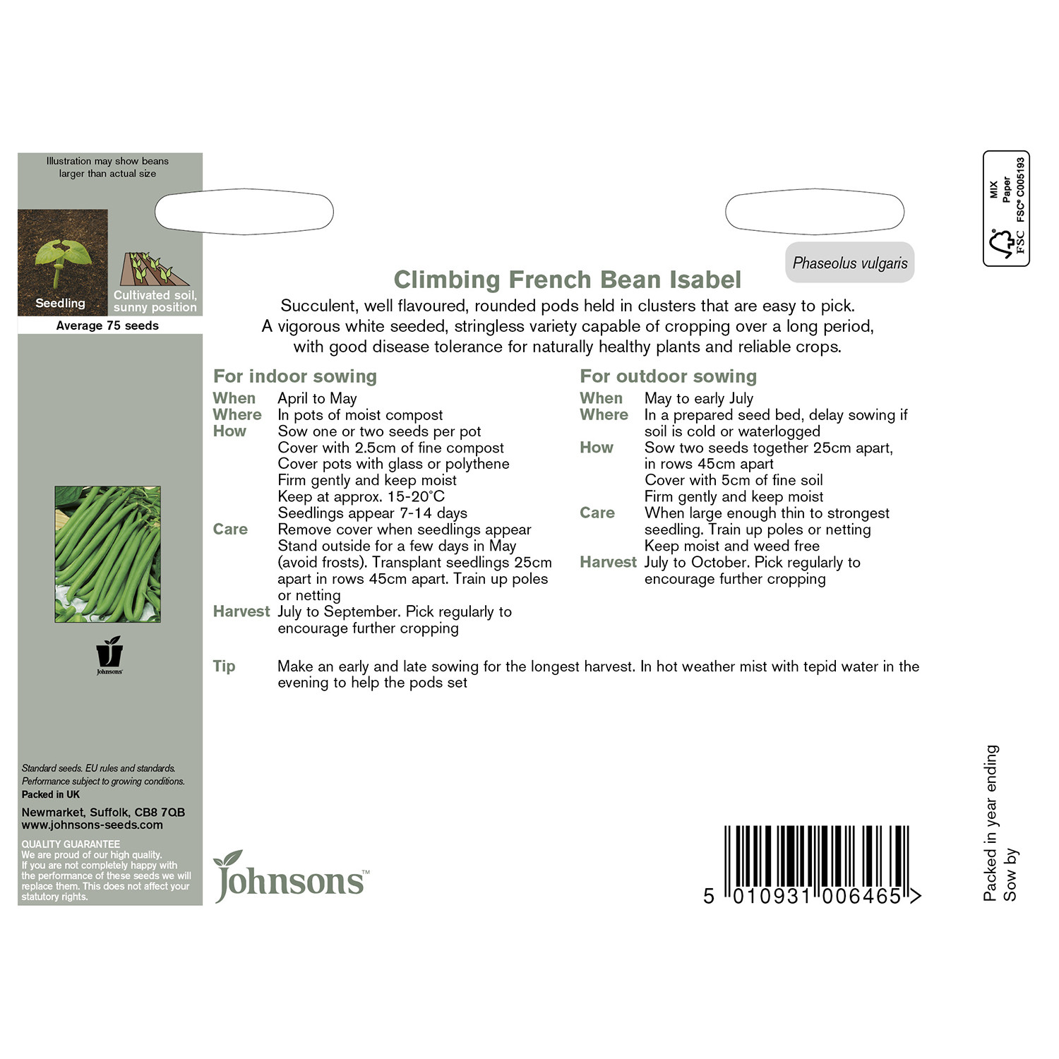 Johnsons Isabel Climbing French Bean Seeds Image 3