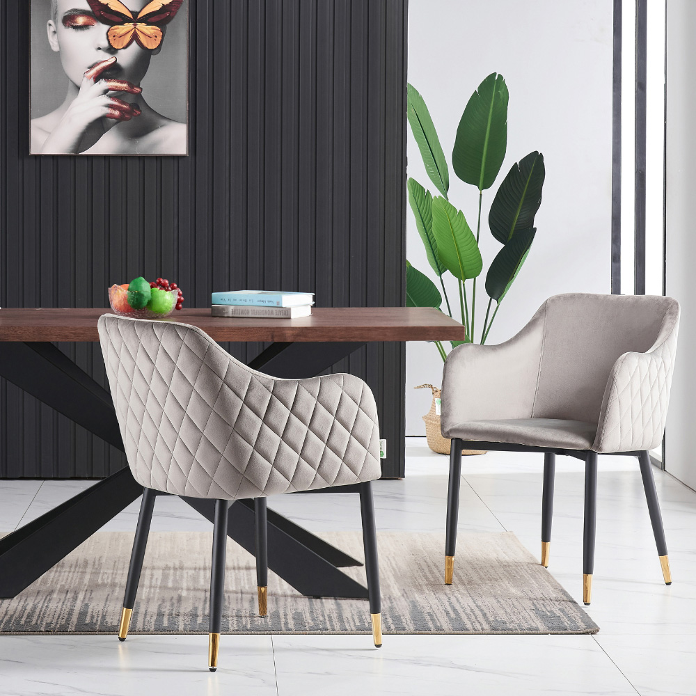 Life Interiors Verona Grey and Gold Velvet Upholstered Dining Chair Set of 4 Image 5
