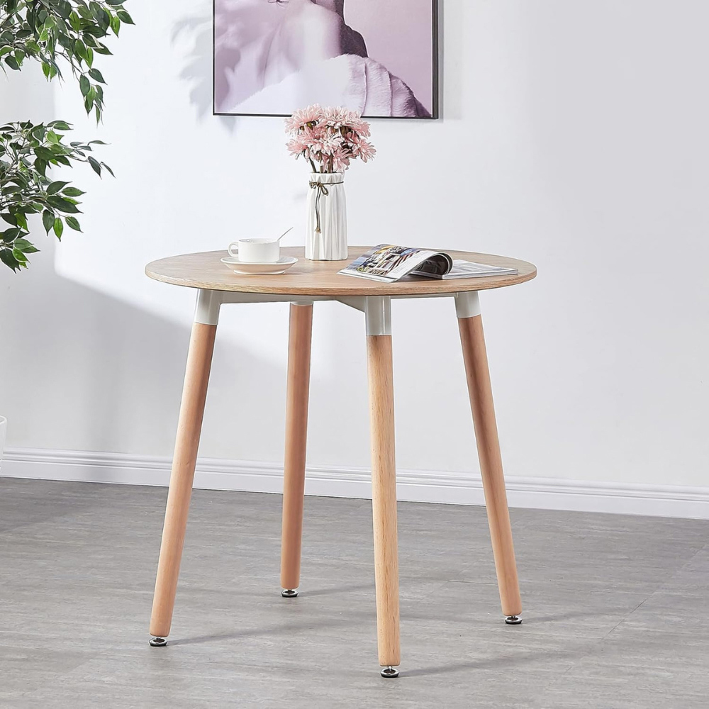 Life Interiors Halo Lorenzo Oak and Blue Wood and Plastic 4 Seater Round Dining Set Image 4