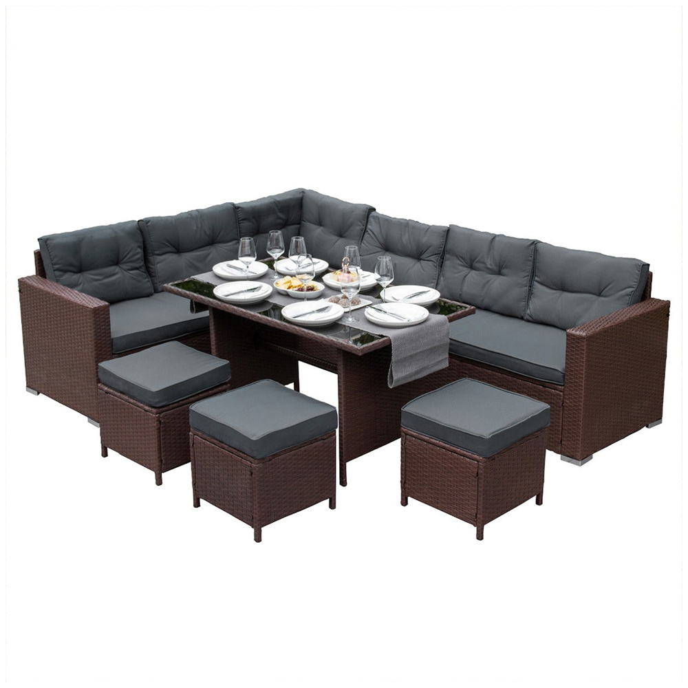 Jardi 9 Seater Brown Rattan Outdoor Corner Sofa Set Image 2