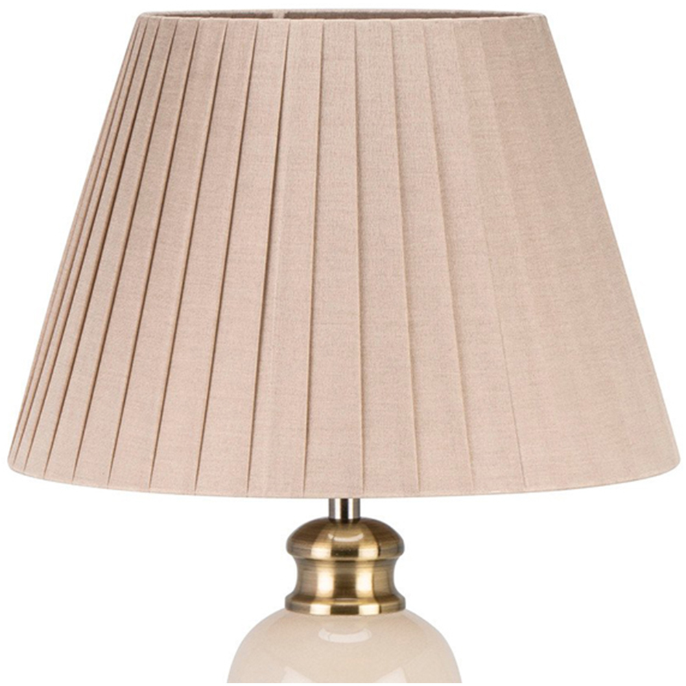 Ivory Ceramic and Brass Vintage Lamp with Pleated Shade Image 2