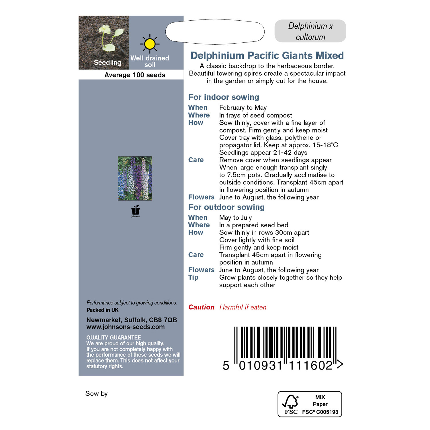 Johnsons Delphinium Pacific Giants Mixed Flower Seeds Image 3