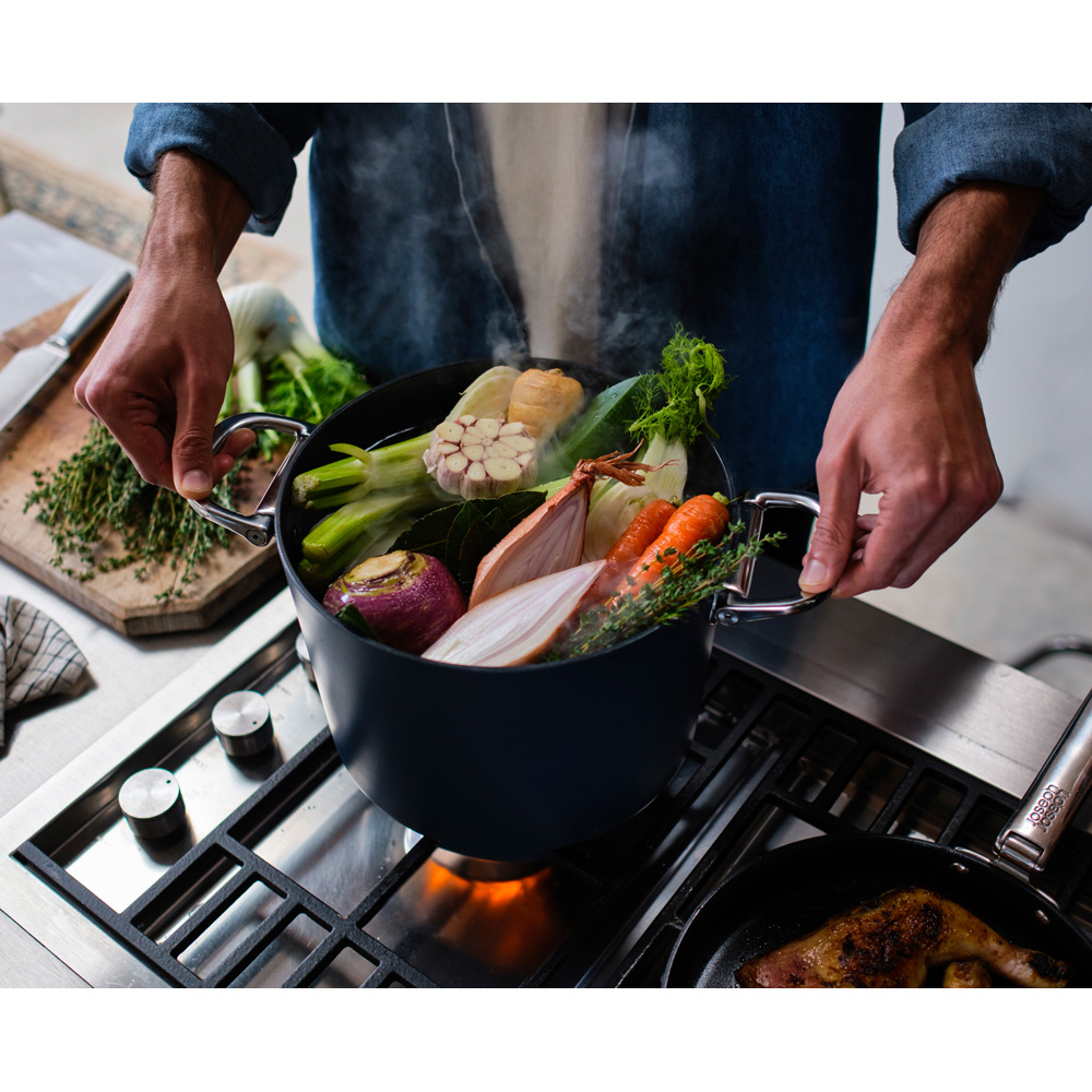 Joseph Joseph Space Blue Ceramic Folding Handle Non-Stick Stock Pot with Lid 25cm Image 2