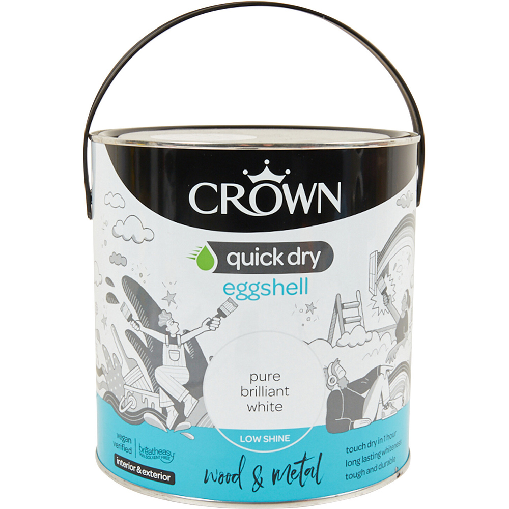 Crown Quick Dry Pure Brilliant White Eggshell Wood and Metal Paint 2.5L Image 2