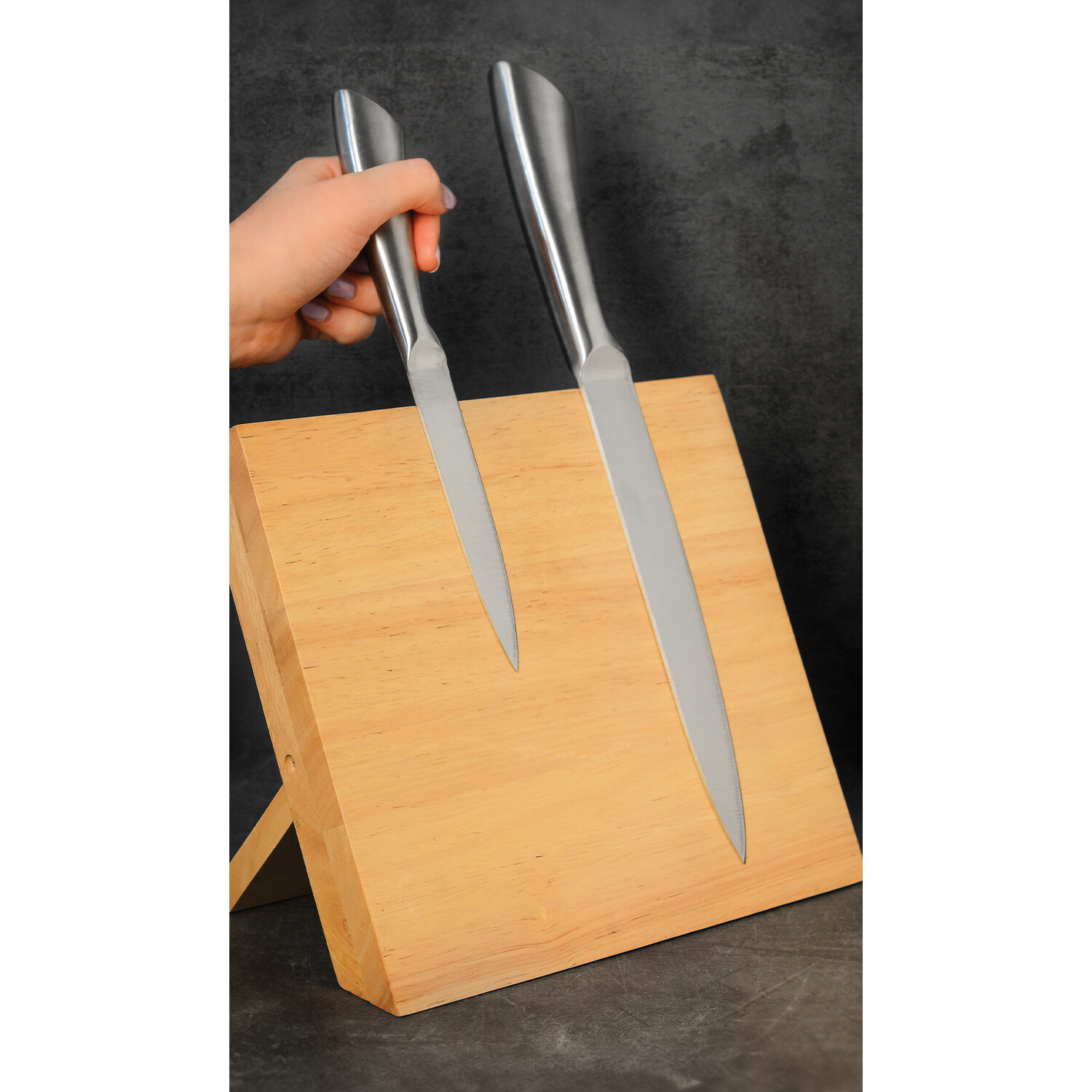 5 Piece Steel Knife Set with Acacia Block Image 2