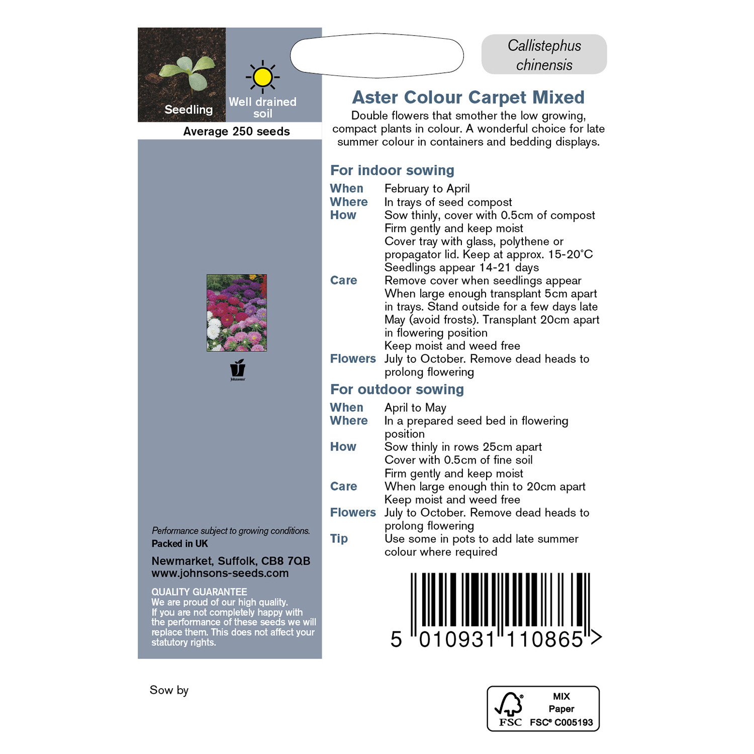 Johnsons Pack of Aster Colour Carpet Mixed Seeds Image 2